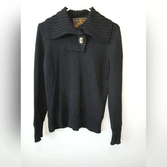 Lauren Ralph Lauren Sweaters - Lauren Ralph Lauren black shawl collar chunky clasp sweater women's size Medium